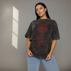 Fashion Nova ✦ Ease Your Soul Tunic Top ✦ Black Red Washed Cotton Graphic S NWT